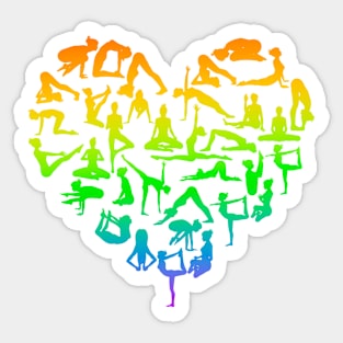 Rainbow Yoga Poses Heart Sticker